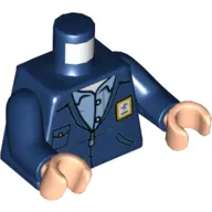 Torso Jacket with Pockets and White Postal Service Logo, Bright Light Blue Shirt Print, Dark Blue Arms, Light Nougat Hands