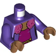 Torso Cardigan with Dark Pink Fur Collar, Open over Magenta Undershirt, Gold Chain Belt Print, Dark Purple Arms, Medium Nougat Hands
