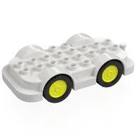 Duplo Car Base 4 x 8 with Four Black Wheels and Vibrant Yellow Hubs