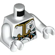 Torso Armor, Gold Trim, Coral and Dark Turquoise Circuitry Print, White Arms and Hands