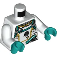 Torso Spacesuit, Dark Turquoise Trim, Dark Bluish Gray Hose and Vent Print, White Arms, Dark Turquoise Hands