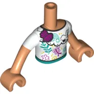 Minidoll Torso Girl with White Shirt, Black Trim, Dark Turquoise Belt, Butterflies print, Nougat Arms