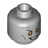 Minifig Head Gorr, Dark Bluish Gray Eyebrows and Lines, Orange Eyes, Evil Smile Print