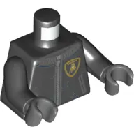 Torso Racing Jacket, Zipper, Lamborghini Logo Print, Black Arms, Dark Bluish Gray Hands
