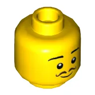 Minifig Head Mr Produce, Thin Eyebrows, Curly Brown Moustache, Smile Print
