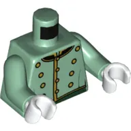 Torso Piccolo Suit Jacket, Gold Buttons, Dark Green Trim print, Sand Green Arms, White Hands