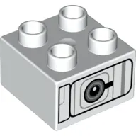 Duplo Brick 2 x 2 with Silver Lines and Black Circle Print