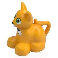 Duplo Animal Cat / Kitten Sitting, Green Eyes, White Stitch Lines and Whiskers, Collar Print