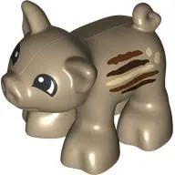 Duplo Animal Pig, Short, Semi-Circular Eyes, Tan, Reddish Brown, and Dark Brown Stripes (Wild Boar) Print