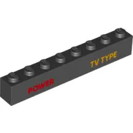 Brick 1 x 8 with Red 'POWER', Bright Orange 'TV TYPE' print