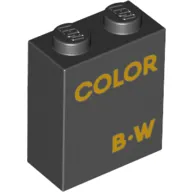 Brick 1 x 2 x 2 with Inside Stud Holder with Bright Orange 'COLOR B-W' print