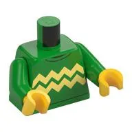 Torso Sweater with 2 Bright Light Yellow Zigzag Stripes Print, Bright Green Arms, Yellow Hands