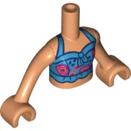 Minidoll Torso Girl with Dark Turquoise Top, Coral Roses print, Nougat Arms and Hands