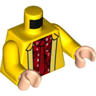 Torso Jacket, Open over Red Hawaiian Shirt and Tie Print, Yellow Arms, Light Nougat Hands