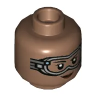 Minifig Head Ironheart, Light Bluish Grey Goggles, Dark Red Lips, Smile / Angry with Clenched Teeth print
