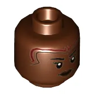 Minifig Head Okoye, Dark Red and Dark Brown Markings, Dark Brown Lips, Angry, Stern print