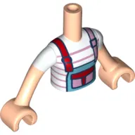 Minidoll Torso Girl, White Shirt, Pink Stripes, Medium Azure Overall, Red/Pink Pocket and Straps, Light Nougat Arms and Hands