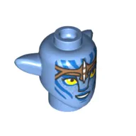 Minifig Head Special Alien Na'vi with Yellow Eyes, Blue Markings and Freckles, Nougat Headband print