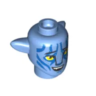 Minifig Head Special Alien Na'vi with Yellow Eyes, Blue Markings, Open Mouth Smile print