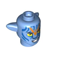 Minifig Head Special Alien Na'vi with Yellow Eyes, Blue/Orange Markings, Angry print