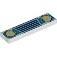 Tile 1 x 4 with Dark Turquoise Car Front, Dark Blue Grill, Yellow Headlights print