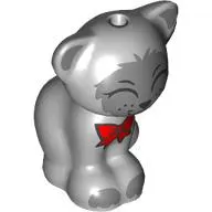 Animal, Cat, Sitting with Closed Eyes, Dark Bluish Grey Face, Dark Red Bow Print (Gertrude)
