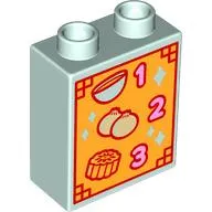 Duplo Brick 1 x 2 x 2 with Bottom Tube with Menu '1', '2', '3', Bowl, Union, Cake print