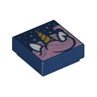 Tile 1 x 1 with Metallic Bright Pink Unicorn Manes, Horn, Gold Stars print
