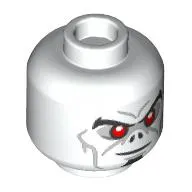 Minifig Head Morbius, Pointy Eyebrows, Red Eyes, Dark Bluish Gray Cheek Lines, Bat Nose, Closed Mouth Smile / Angry with Open Mouth and Fangs Print