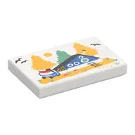 Tile 2 x 3 with Painting of Cabin, Trees, Birds, Car print
