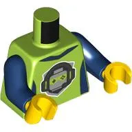Torso, Dark Blue Sides, Collar, Silver Minifig Head, Lime Eyes, Headphones print, Dark Blue Arms, Yellow Hands