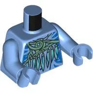 Torso, Bar Chest, Dark Azure/Dark Blue Markings, Sand Green Necklace, Feathers print, Medium Blue Arms and Hands