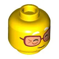 Minifig Head Mrs. Castillo, Dark Red Glasses, Wrinkles, Closed Eyes, Open Mouth Smile / Closed Mouth Smile