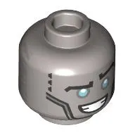 Minifig Head Zane, Metallic Blue Eyes, Silver Plates, Smile Print