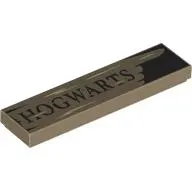 Tile 1 x 4 with Wooden Sign, Pointing Finger, Dark Brown 'HOGWARTS' print