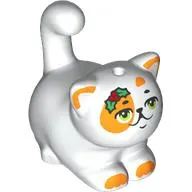 Animal, Cat, Chubby with Orange Spots, Olive Green Eyes, Smile, Holly Leaves print (Churro)