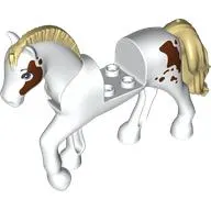 Animal, Horse with Raised Leg, Moveable Head, Tan Roached Mane and Tail, Reddish Brown Spots print