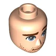 Minidoll Head Male, Raised Reddish Brown Eyebrow, Sand Blue Eyes, Stubbled Beard, Closed Mouth