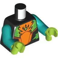 Torso, Orange/Lime/Green/Dark Orange Shapes print, Dark Turquoise Arms, Lime Hands