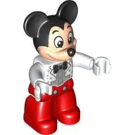 Duplo Figure Mickey Mouse with Red Legs, White Jacket with Silver Shirt, Black Bow Tie Print