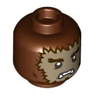 Minifig Head Werewolf, Dark Tan Furry Face, Dark Brown Eyebrows, Scared / Happy Print