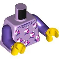 Torso, Pajama Dark Purple Trim, Unicorns print, Dark Purple Arms, Yellow Hands