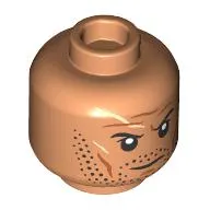 Minifig Head Boba Fett, Scars, Stubbled Beard