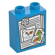 Duplo Brick 1 x 2 x 2 with Papers, Dog, Vegetables print