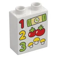 Duplo Brick 1 x 2 x 2 with Red '1', Yellow '2', Lime '3', Groceries print