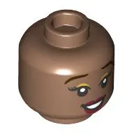 Minifig Head Indira, Dark Brown Eyebrows, Dark Red Lips, Lopsided Smile/Open Mouth Smile