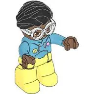 Duplo Figure with Hair Swept Right Black, Bright Light Yellow Legs, Hoodie Print and White Glasses