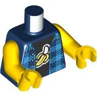 Torso, Medium Blue Checkered Jacket, Black Shirt, Peeled Banana print, Yellow Arms and Hands