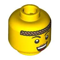 Minifig Head, Arched Eyebrows, Nougat Headband, Open Mouth Smile, Peach Lips Print