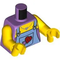 Torso, Medium Blue Overall, Lavender Shirt, Heart Patch print, Yellow Arms and Hands